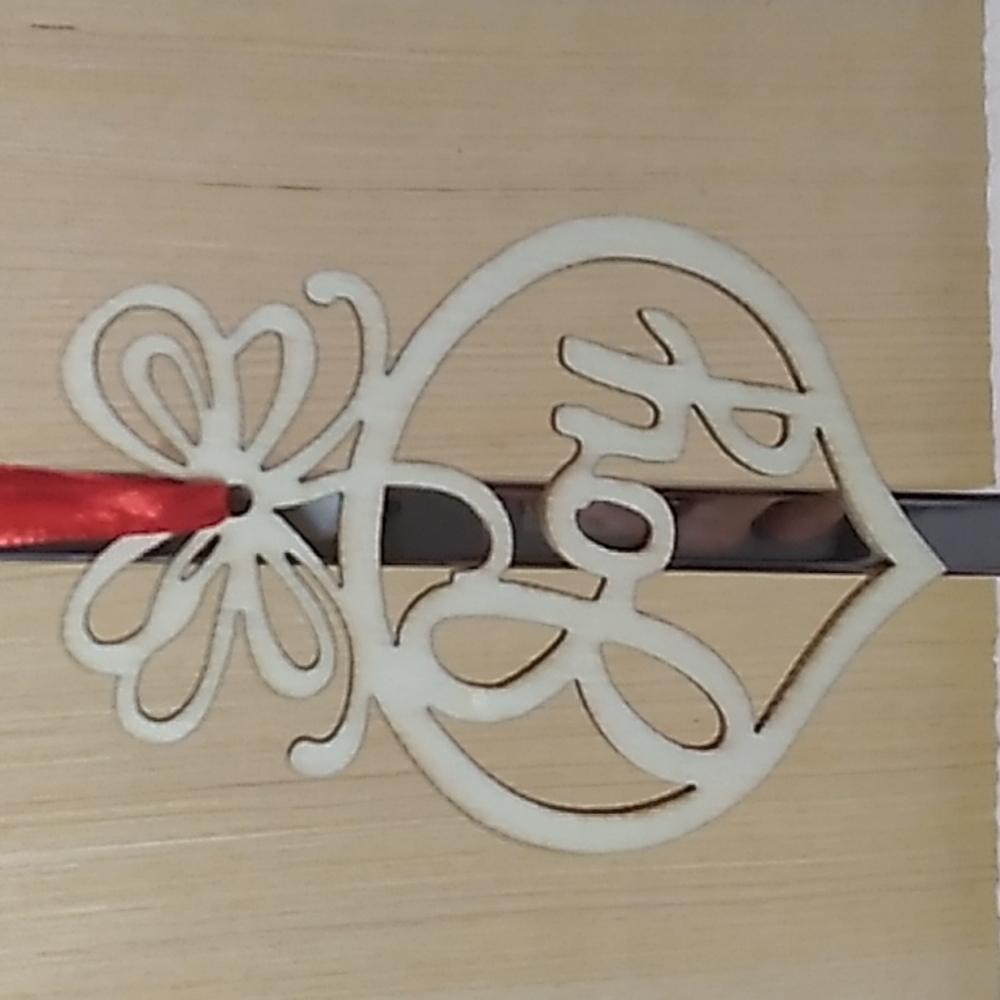Joy Bememo Wooden Christmas Ornament 3.82 x 2.83 x 0.12 inches w Red ribbon